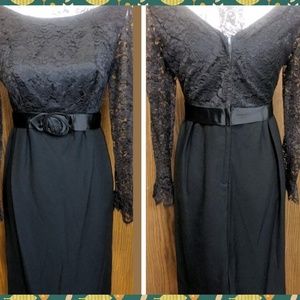 Retro 60s Dress Blk Lace Ribbon High Waist Size 6